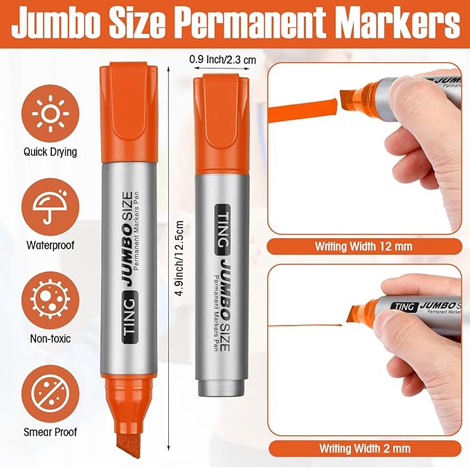Fuutreo 10 Pack Jumbo Permanent Markers Bulk Large Chisel Tip Permanent Markers Quick Drying Waterproof Big Huge Poster Pens for Office, Logistics Company and More(Orange)-DeskLoop Office