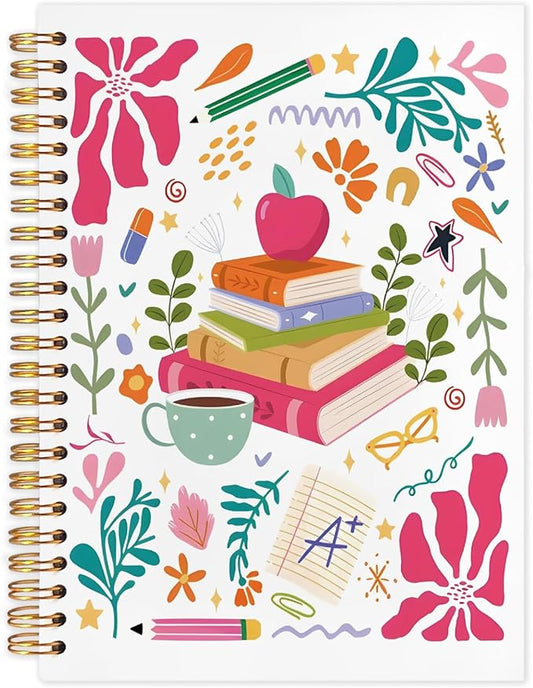 SNNDER Boho Floral Book Teacher Notebook Journal, Teacher Appreciation Gifts, Teacher's Day Gifts, Hardcover Spiral Notebook 5.5x8.3 Inch-DeskLoop Office