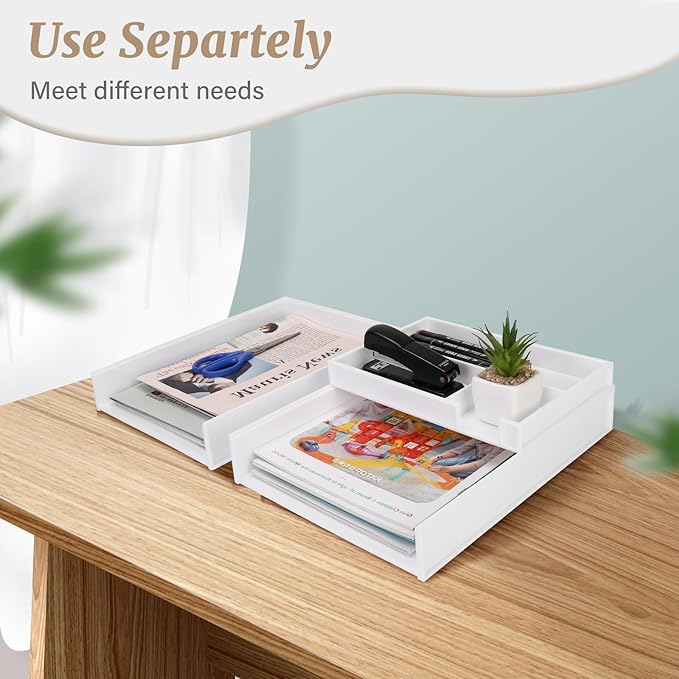 Stackable Letter Tray, 3 Pcs A4 Paper Tray, Desk Document File Organizer Set, Plastic Desk Paper Tray Organizer for A4 Paper Magazine, Receipts, Office Supplies,White-DeskLoop Office