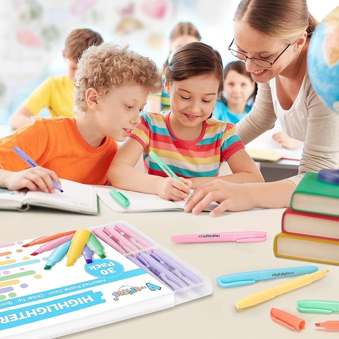 V-Opitos 30 Pack Highlighter in 6 Pastel Colors, No Bleed Highlighters, Bright Highlighters with Soft Chisel Tips, Ideal for Office and School Supplies-DeskLoop Office