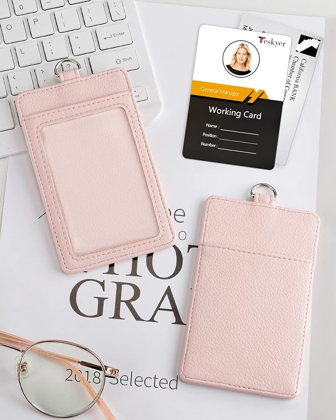 Teskyer Badge Holder with Lanyard, Leather ID Name Badge Card Holder with - Image 9