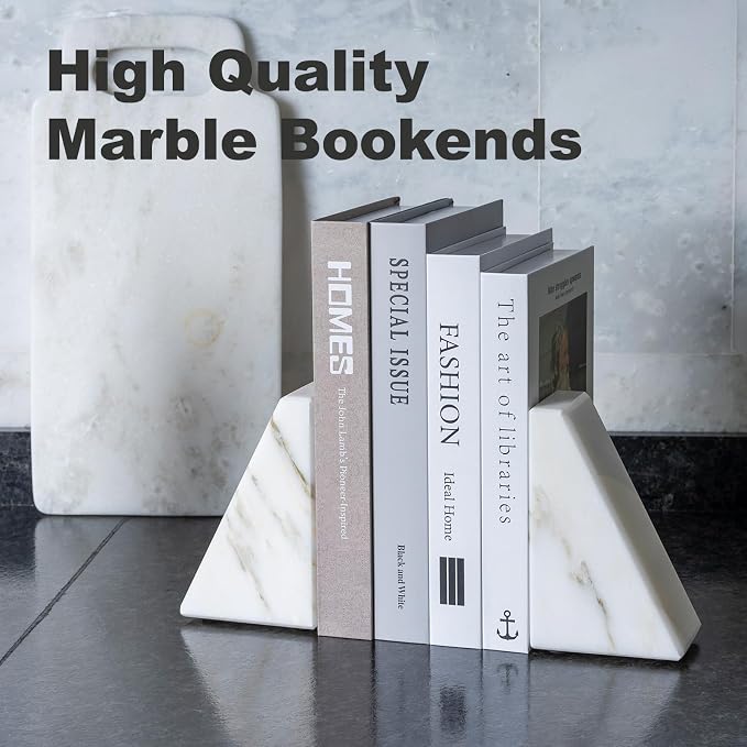 Marble Book Ends White, Heavy Duty Book Ends - Image 6