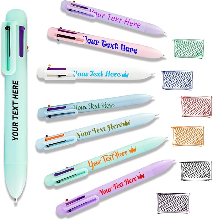 Custom 6-In-1 Multicolor Ballpoint Pen 0.5mm Tip Personalized Pens with Text Logo Name Printed Customized Pens Gift for Businesses School Office Employee Exhibition, 1PC-DeskLoop Office
