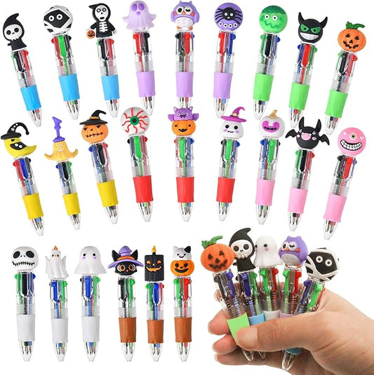 24 Pcs Halloween Multicolor Pens in One 4-in-1 Cute Kawaii Fun Pen Spooky Pumpkin Ballpoint Pen for Trick-or-Treat Halloween Office Supplies & Classroom Gifts (Halloween)-DeskLoop Office