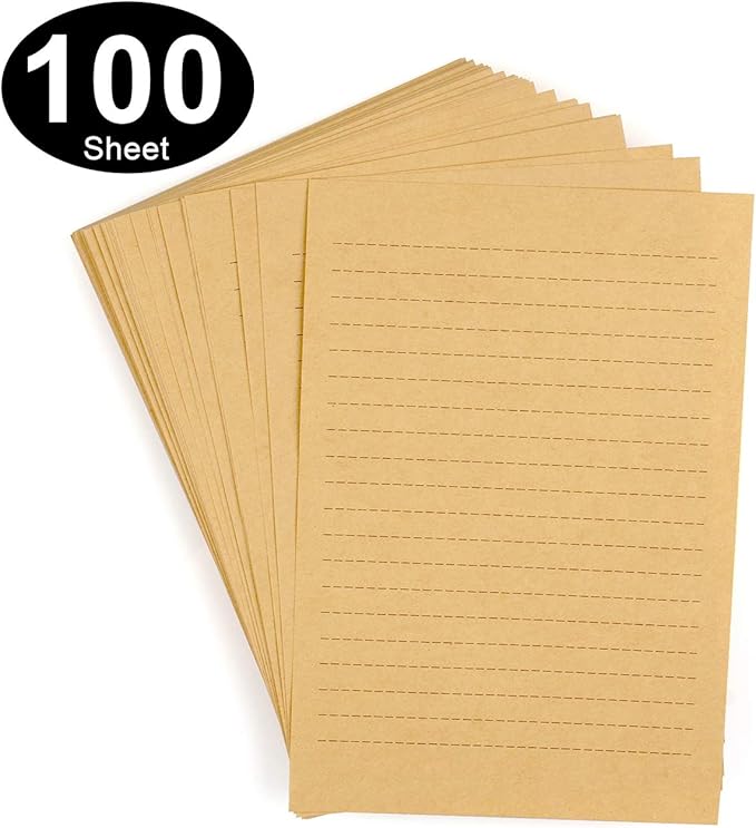 100pcs Vintage Kraft Stationary Paper 8.3 x 11.5 inch, A4 Sheets 120gsm Printable Lined Stationery Writing Letter Papers Bulk Set for Personalized Letters, Creative Poems, Lyrics, Office Notes-DeskLoop Office
