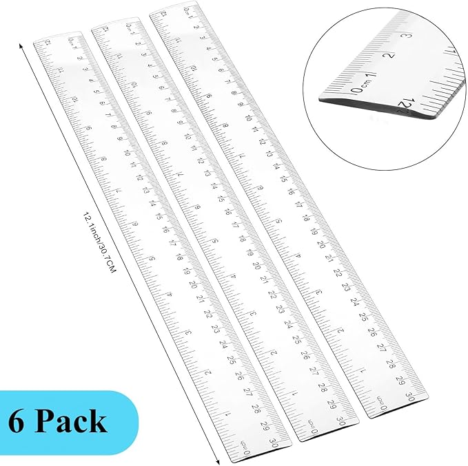 Zonon 6 Pcs 12 Inch Ruler Bulk Plastic Flexible Straight Metric Rulers with Centimeters and Inches Drafting Measuring Tool for Classroom School Students Education (Clear)-DeskLoop Office