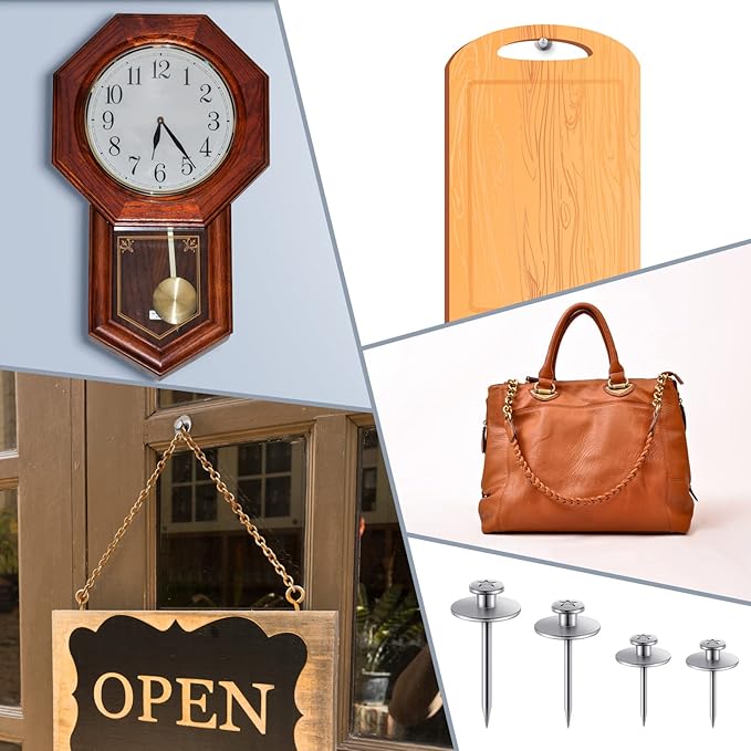 Zhengmy 40 Pcs Double Headed Picture Hangers Nails 4 Size Long Thumb Tacks Wall Nails for Hanging Pictures Decorative Push Pins Hooks for Drywall Photo Office Home Decor, 20/30/ 40/ 50lb(Silver)-DeskLoop Office