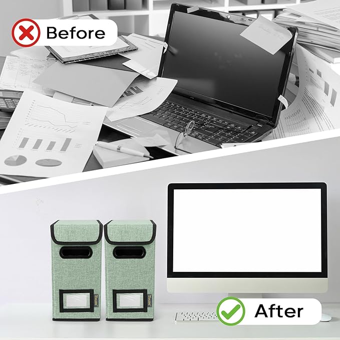 BALEINE File Organizer Box with Lid, Collapsible File Folder Organizer with Plastic Slide, Hanging File Folder Box for Office Document Storage (1 Pack, Green, S)-DeskLoop Office