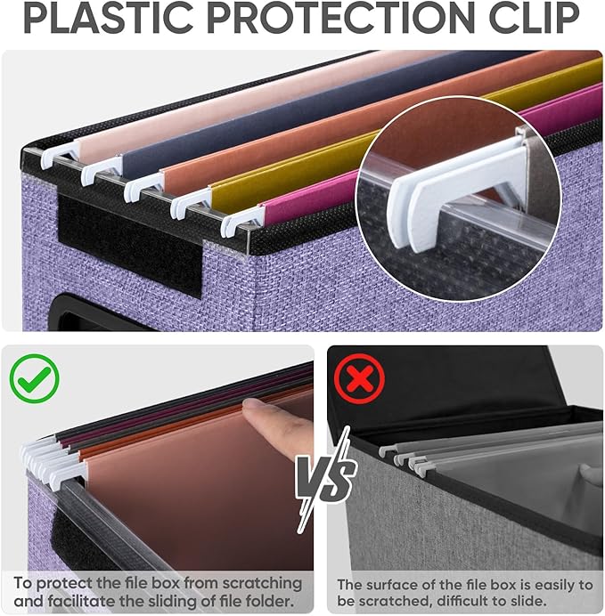 BALEINE File Organizer Box with Lid, Collapsible File Folder Organizer with Plastic Slide, Hanging File Folder Box for Office Document Storage (1 Pack, Purple, S)-DeskLoop Office