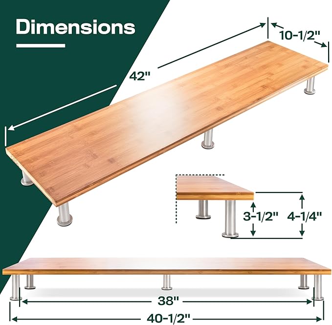 The Original Bamboo Dual Monitor Stand (As Seen On PBS) - 42 Inch Large Monitor Riser for Computer Screens, Laptop or TV - Desk Shelf Adds Storage Space and Improves Ergonomics - Natural-DeskLoop Office