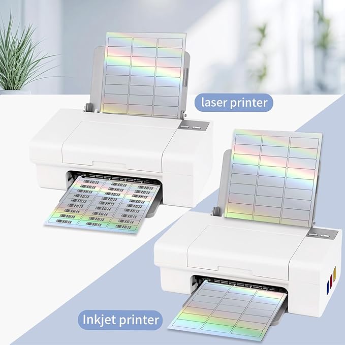 STARLIBOO 1" x 2-5/8" Address Labels- Holographic Color Stickers for Laser/Ink Jet Printer mailing Labels 8.5"×11"- Holographic Silver-DeskLoop Office