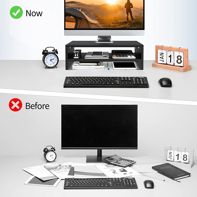 Zimilar Monitor Stand, 2-Tier Laptop Computer Monitor Stand Riser for PC, iMac, Desktop Wooden Screen Stand with Storage Organizer for Home Office-DeskLoop Office