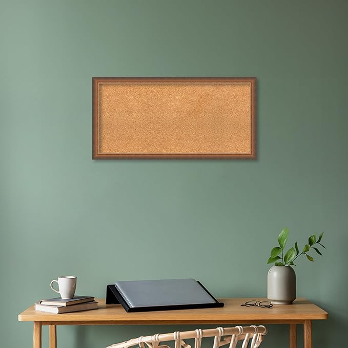 Amanti Art Natural Cork Board for Wall, 16x32 Vision Board with Bronze Frame, Medium Corkboard Office Decor for Home Organization, Modern Corkboard Pinboard to Display Items for Home Organization in-DeskLoop Office
