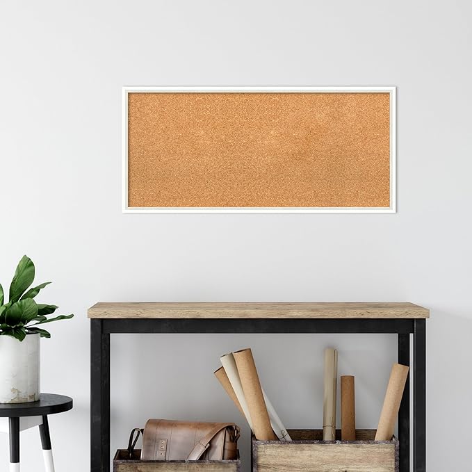 Amanti Art Natural Cork Board for Wall, 17x37 Vision Board with White Frame, Medium Corkboard Office Decor for Home Organization, Modern Corkboard Pinboard to Display Items for Home Organization in-DeskLoop Office