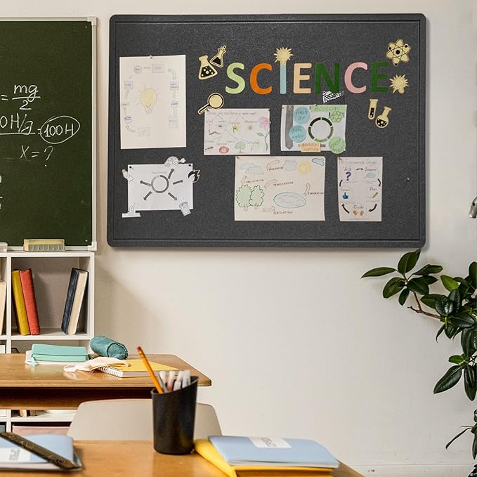 Large Bulletin Board - 48 x 36 Inches, Decorative Felt Pin Board for Wall - 4' x 3' Foldable Photo Display Board with Self-Adhesive Tape, Includes 20 Push Pins - Dark Gray-DeskLoop Office