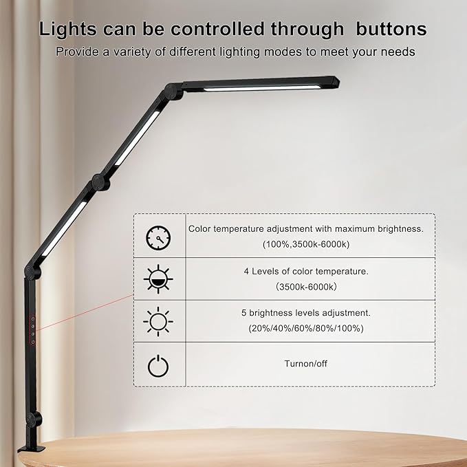 LED Desk Lamp with Clamp & Flexible Arm - 3 Light Sources, 4 Color Modes & 5 Brightness Levels, Eye-Caring Table Light with Memory Function-DeskLoop Office
