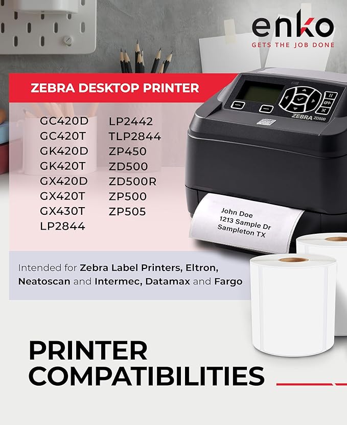 enKo 4" x 3" Labels for Zebra Desktop Printers (48 Rolls, 24,000 Labels) - Direct Thermal Address Mailing Shipping Barcode FBA Stickers FNSKU Labels for Zebra and Eltron (Perforated)-DeskLoop Office