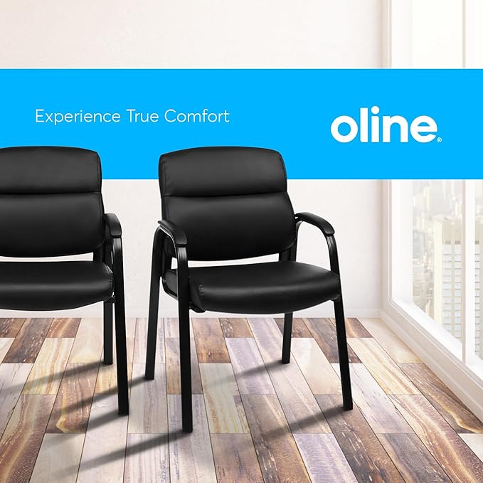 Oline Leather Guest Chair with Padded Arms, Reception Meeting Conference Waiting Room Lobby Home Desk Big and Tall Executive Office Chair, Black (2 Pack)-DeskLoop Office