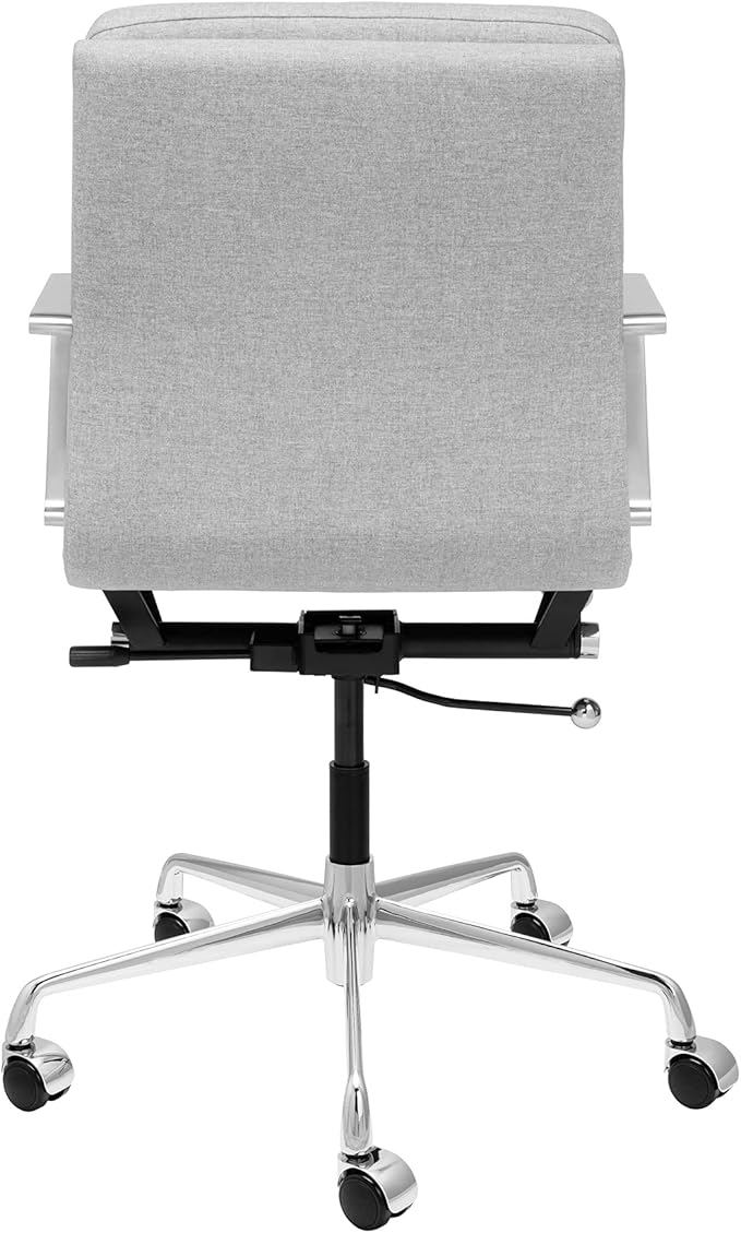 Laura Davidson Furniture SOHO II Padded Management Office Chair - Mid Back Desk Chair with Arm Rest, Swivel & Cushion Availability, Made of Poly-Cotton Fabric, Grey Fabric, Computer Chair-DeskLoop Office