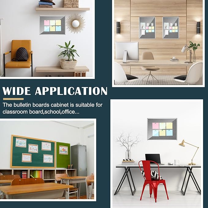 Suzile 1 Pcs Gray Enclosed Bulletin Board Lockable Cork Case Notice Board Aluminum Framed Waterproof Locking Cabinet with Mounting Screws for School Class Office Wall Display Pictures 48x36 Inch-DeskLoop Office