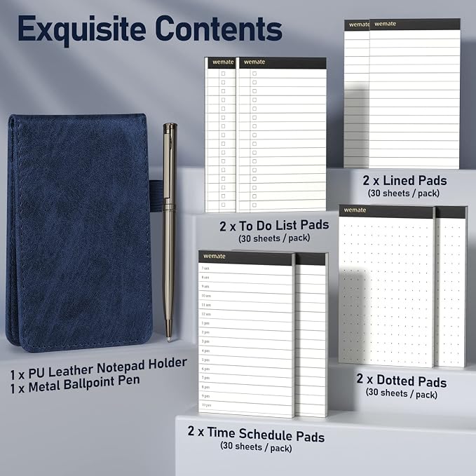 WEMATE 10 Pieces Small Notepad Holder Set Pocket Notebook - Image 8