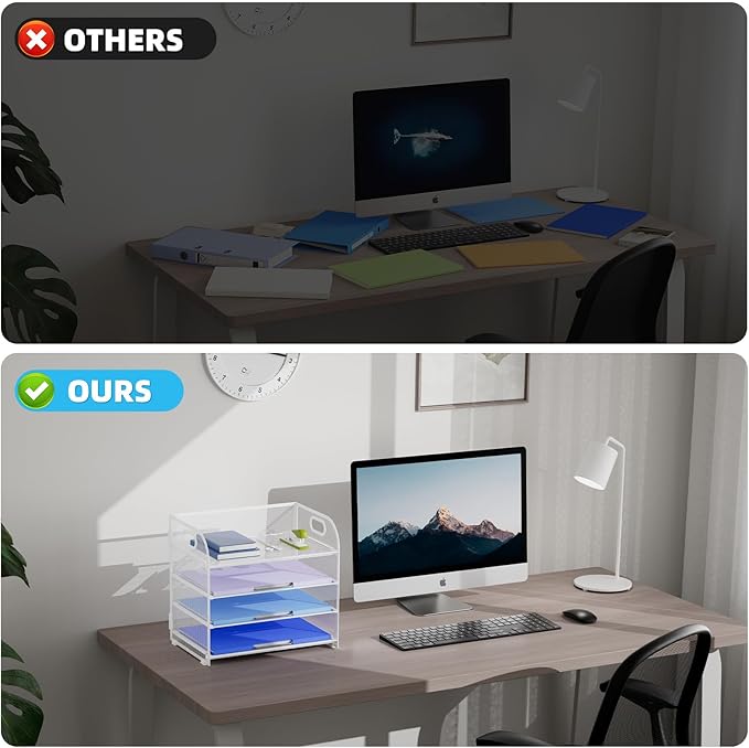 Marbrasse 4 Tier Paper Organizer Letter Tray, Mesh Desk File Organizer with Handle, Paper Sorter Organizer for Letter /A4 Office File Folder Holder(White, 12.6" x 9.1" x 10.7")-DeskLoop Office