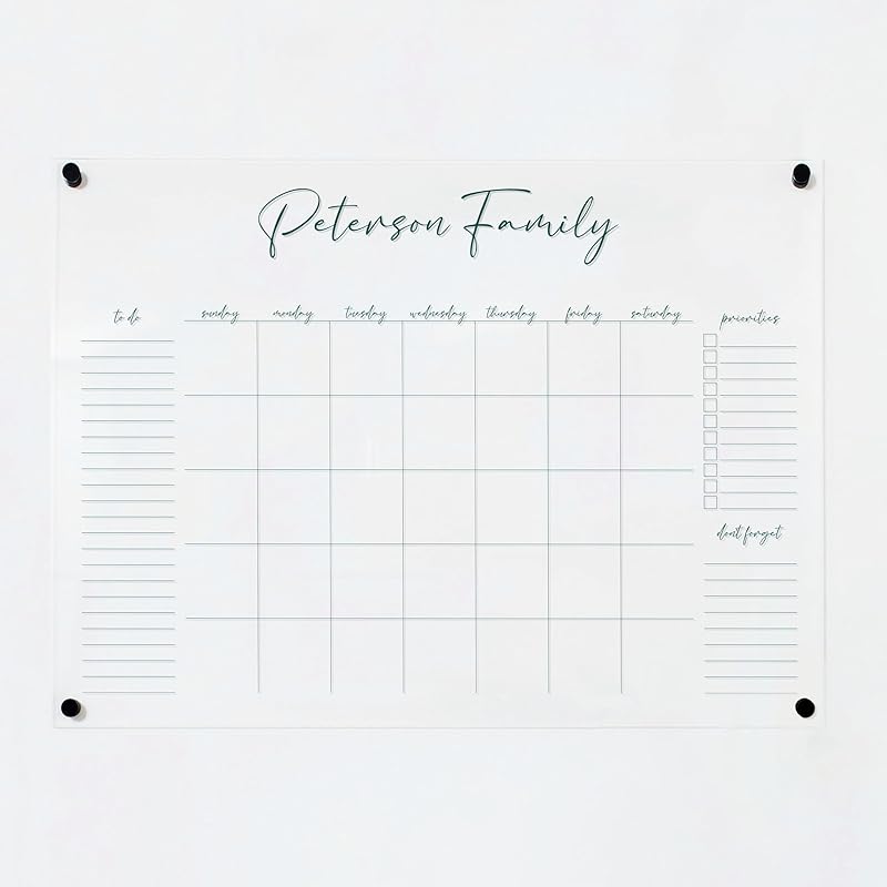 Personalized Clear Acrylic Calendar for Wall, Calendar Whiteboard for Wall, Dry Erase Wall Calendar, Wall Calendar Organizer System for Home (Cursive, Jade, 31"W x 23"H)-DeskLoop Office