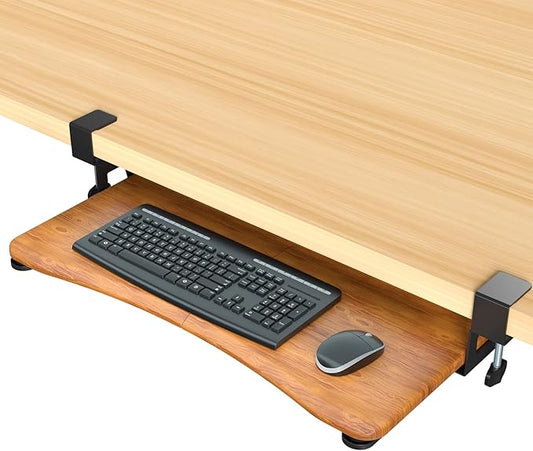suptek Keyboard Tray Under Desk Pull Out with C Clamp Mount, Computer Keyboard & Mouse Tray, 25.6 (30 Including Clamps) x 11.8 inch Slide-Out Platform Computer Drawer for Typing, Dark Wood, DSF1SM-DeskLoop Office
