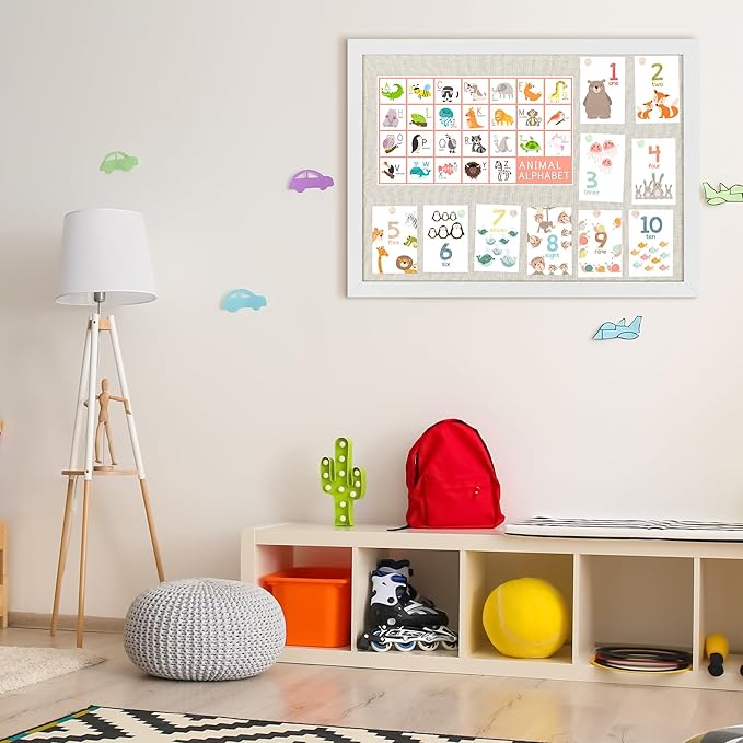 Cork Board Bulletin Board 18" x 24", 2-Pack Large Linen Corkboards with Frame for Walls, Cute Picture Display Pin Board Vision Board for Room School Office Bedroom 40 Pushpins Vintage White-DeskLoop Office