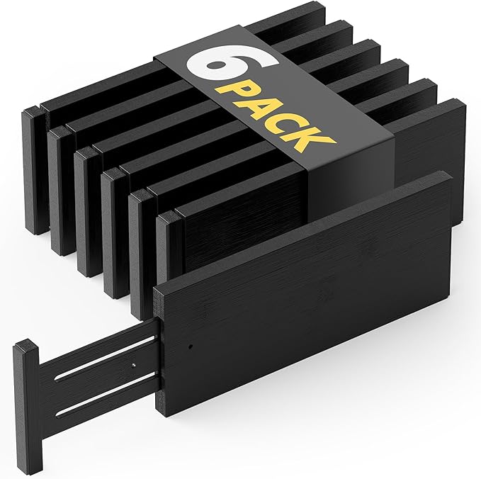 SpaceAid Bamboo Dresser Drawer Dividers 6 Pack, 4.65“ High Adjustable 12.5“-17” Drawer Organizers, Expandable Organization for Clothing, Clothes, Dressers, Black-DeskLoop Office