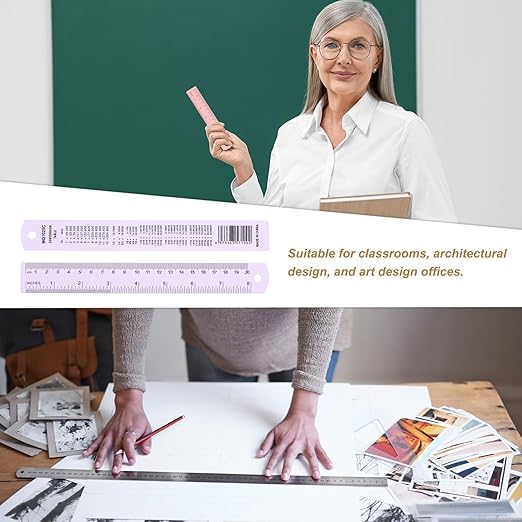 HARFINGTON 6pcs Metal Straight Ruler 20cm Metric SAE Aluminum Alloy Measuring Rulers Scale Tool with Hole for Measure Study Reading Classroom Office, Purple-DeskLoop Office