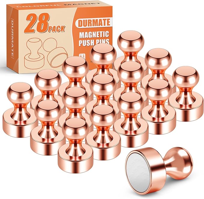 Fridge Magnets, Rose Gold Strong Magnet Push Pins for Whiteboard, Refrigerator, Magnetic Clips Heavy Duty for Gadgets, Kitchen Decor and Accessories, Office, Classroom, Pack of 28-DeskLoop Office