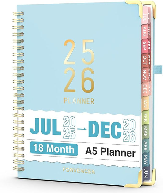 Jul 2025 - Dec 2026 Planner, Forvencer Academic Planner 2025-2026, 18 Month Daily Planner, 6" x 8", Weekly & Monthly Agenda Book, Hardcover Calendar Book, School Supplies for Student Teacher, Blue-DeskLoop Office