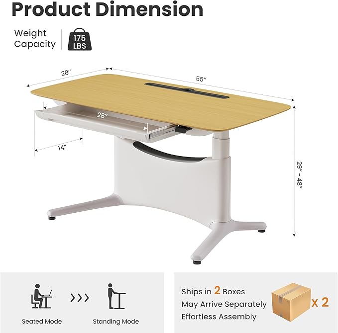 COLAMY Electric Adjustable Standing Desk – 48 x 28 Inch Sit Stand Desk with Drawer & Cable Management, Dual Motor Lift System, Ergonomic Footrest, Home Office Table (Veneer Desktop, Oak + White)-DeskLoop Office