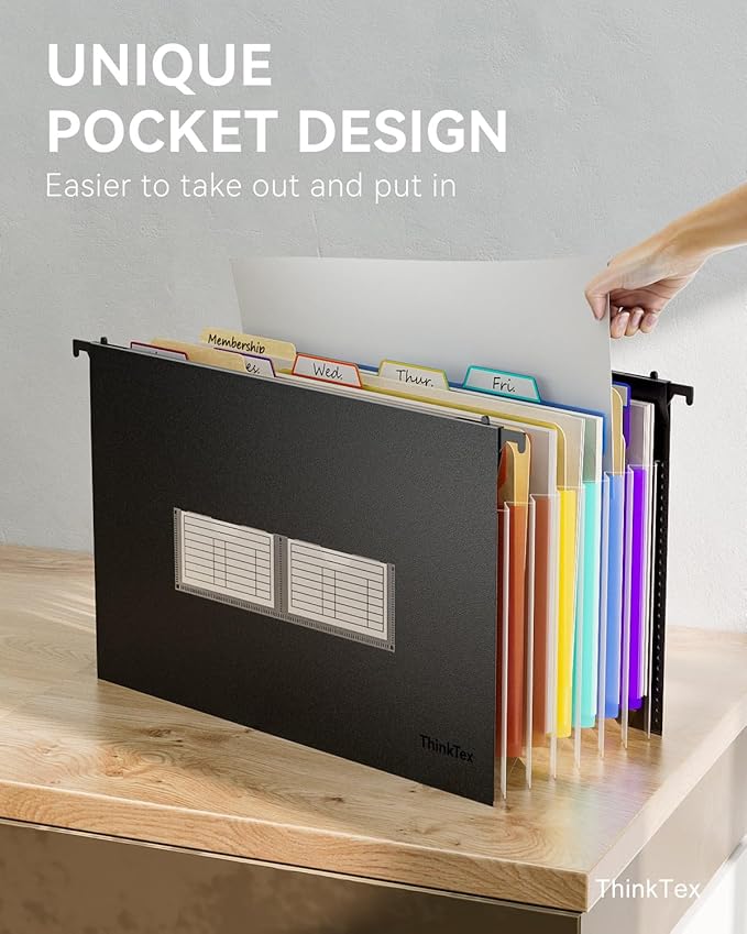 ThinkTex Plastic Expanding Hanging File Folders, 7 Innovative 1.2" Accordion Pockets, Large Capacity, Multi-Color Tabs, Legal Size for Filing Cabinet - 1 Pack-DeskLoop Office