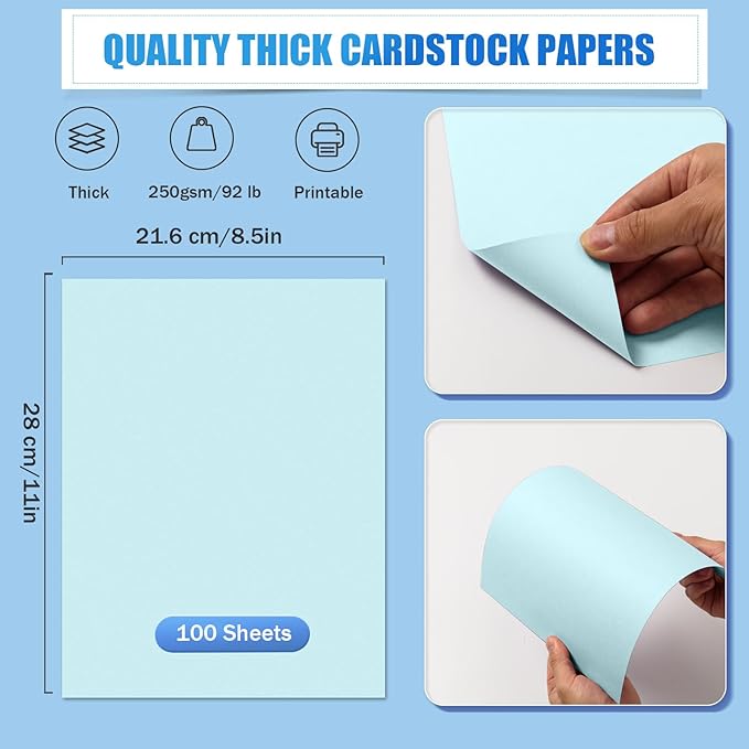 MixTeach 100 Sheets Light Blue Cardstock 8.5 x 11 Inch Thick Cardstock Paper, 250gsm/92lb Double Sided Light Blue Cardstock Printer Paper for Cards Making Crafts Scrapbook Invitations Drawing Printing-DeskLoop Office