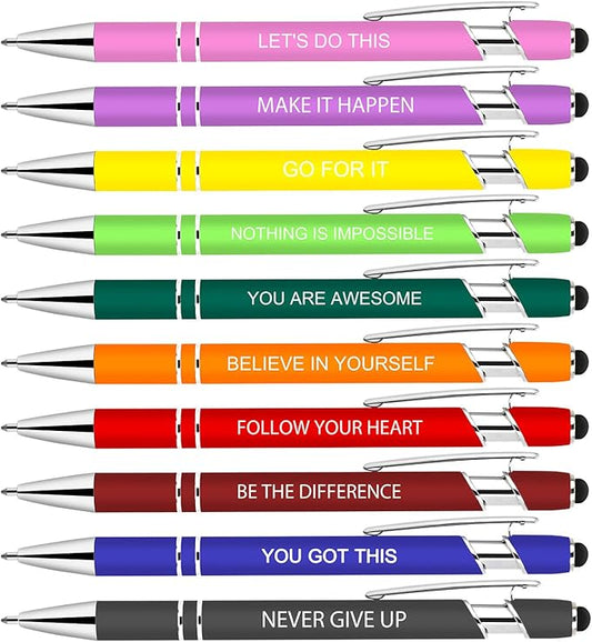 10 Pcs Inspirational Pens Bulk - Motivational Ink Ballpoint Pen with Quotes Stylus Tip Nurse Gifts for School Coworkers Office Supplies Black Ink-DeskLoop Office