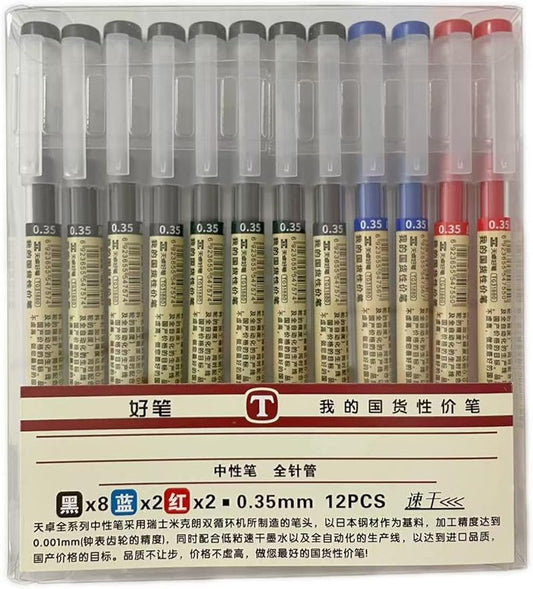 Gel Ink Pen Japanese Style Liquid Ink Rollerball Pens Quick Drying 0.35mm Ultra Fine Point Ballpoint Maker Pen Premium for Office School Stationery Supply,12 Pcs, 3 Color-DeskLoop Office