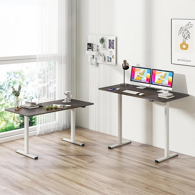GOFLAME Height Adjustable Electric Standing Desk, 55 x 28 Inch Sit Stand Up Electric Desk with Headphone Hook, Ergonomic Standing Workstation, Electric Standing Desk with Metal Frame, Grey-DeskLoop Office
