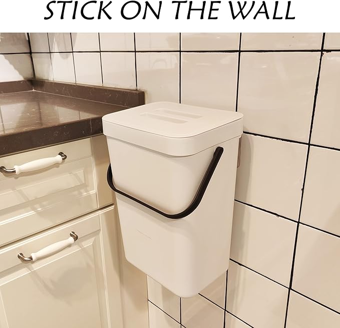 stonespace Hanging Trash Can, 3.2 Gallon/12L Small Waste Bin with Lid for Kitchen Cabinet Door or Under Sink, Bathroom Trash Bin with Lid, Food Waste Bin, 1 Pack White-DeskLoop Office