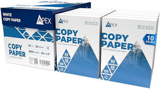 Copy Paper, Printer Paper, 20lb Multipurpose, Printer Paper 8.5 x 11 White, 92 Bright, White Paper, Office Supplies, 500 Sheets Per Ream (10 Reams Case 5000 Sheets)-DeskLoop Office