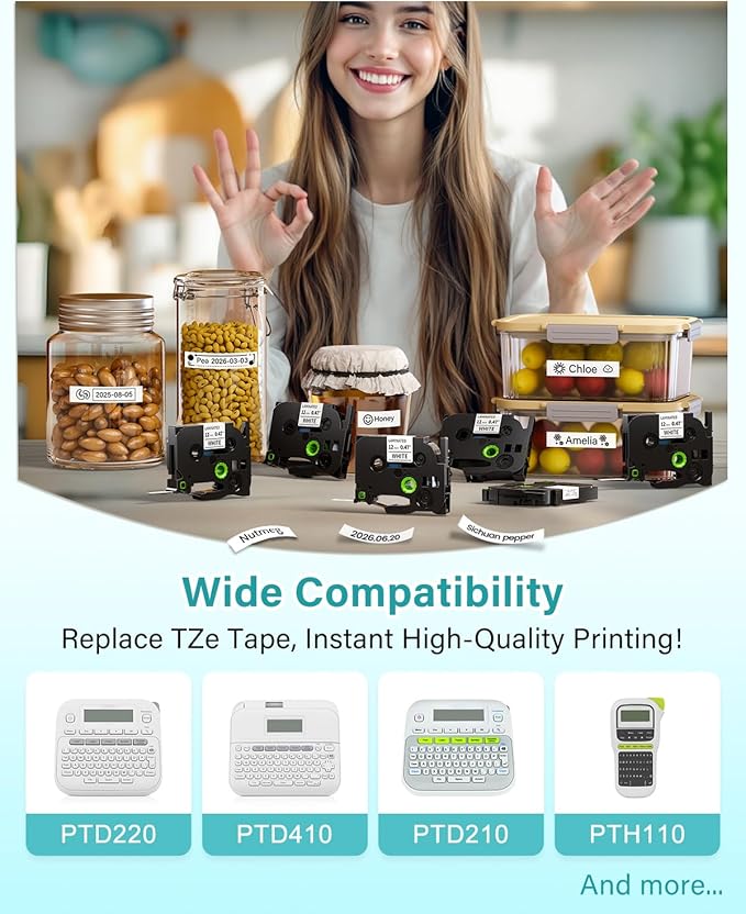 Label Maker Refill for PT-2040 D410 D400 1880 1290 H103w H110bp Compatible with Brother P touch Label Tape TZe-231 TZe231 TZ 12mm 0.47 Inch Laminated Black on White Ptouch Edge Tape 1/2"x 26.2', 10PK-DeskLoop Office