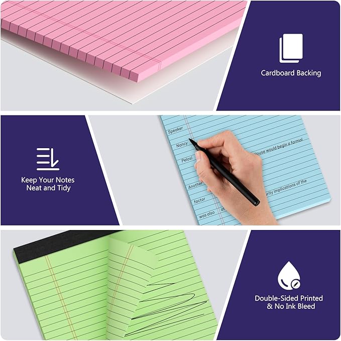 12 Pack Legal Pads 8.5 x 11 Legal Pads 8.5 x 11 Wide Ruled Notepads Colored Note Pads 8.5 x 11 Perforated Legal Notepads 80GSM Legal Pad 30 Sheets Writing Pads for School, College, Office