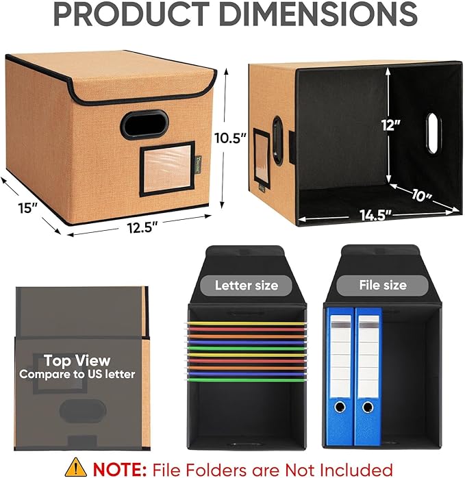 BALEINE File Organizer Box with Lid, Collapsible File Folder Organizer with Plastic Slide, Hanging File Folder Box for Office Document Storage (1 Pack, Orange)-DeskLoop Office