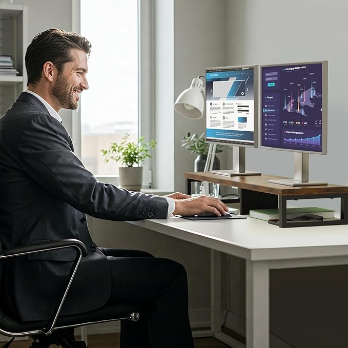 Zimilar Dual Monitor Stand Riser, Large Monitor Stand for Desk, Wood Monitor Riser with Storage Organizer for Home Office, Monitor Stands for 2 Monitors, Desktop Wooden Monitor Riser for Computer-DeskLoop Office