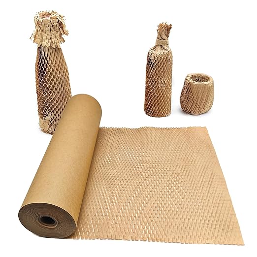 Honeycomb Packing Paper, 15" x 200' Honeycomb Cushioning Wrap Roll for Moving Shipping Packaging Gifts, Recyclable Honeycomb Paper Moving Supplies Bubble Paper Wrapping Protective Roll Khaki-DeskLoop Office