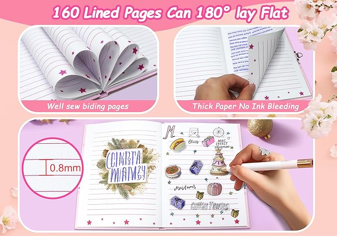 Cat Diary with Lock for Girls, 7x5.25 Inches 160 Lined Pages Secret Kids Diary Cute Cats Journal with Lock and Keys Notebook for Girls Birhtday Gifts for 5-10 Years Old-DeskLoop Office