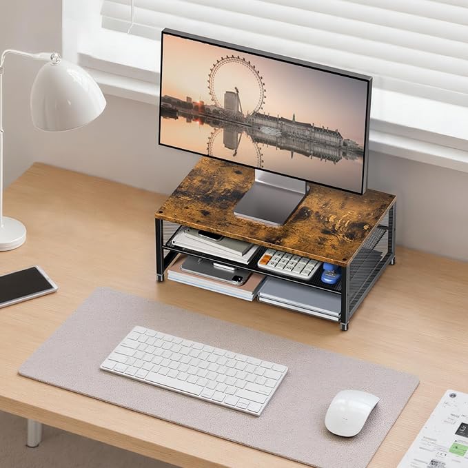 Computer Monitor Stand Riser, Desk Organizers and Accessories, Printer & Laptop Stand, Office Desk Accessories & Desktop Workspace Organizers for Office Supplies (Brown)