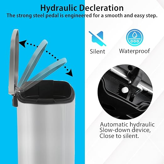 PayLessHere 13 Gallon (50L) in Home Recycling Bin Kitchen Stainless Steel Recycling Bin with Lid Removable Inner Bucket Foot Pedal Soft Close for Office Home Kitchen Garbage Can Trash Bin-DeskLoop Office