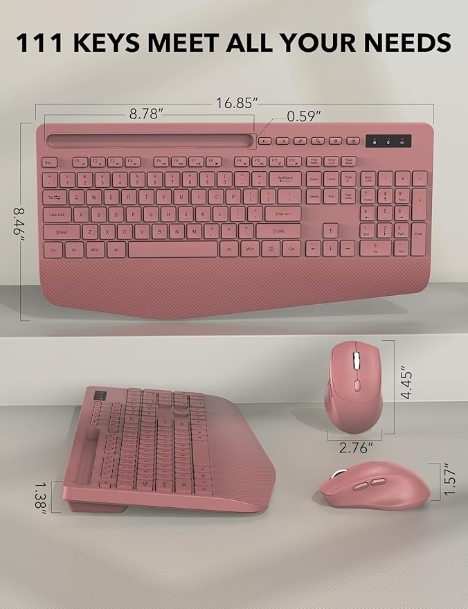 Wireless Keyboard and Mouse Combo - Full-Sized Ergonomic Keyboard with Wrist Rest, Phone Holder, Sleep Mode, Silent 2.4GHz Cordless Keyboard Mouse Combo for Computer, Laptop, PC, Mac, Windows-DeskLoop Office